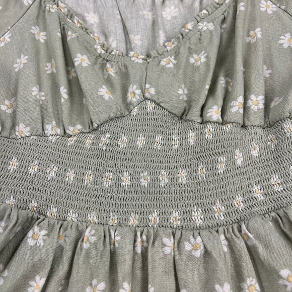 Altar’d State Sage Green Daisy Floral Smocked Babydoll Ruffle Mini Dress Size L - Picture 5 of 12